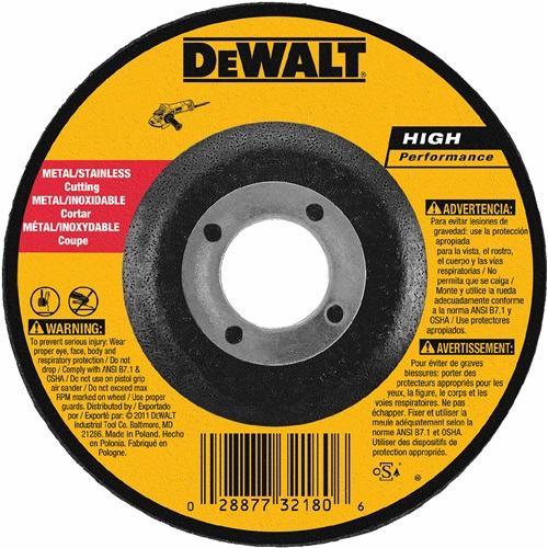 DEWALT, DW8427, Metal Cutting Wheel, 7 in; 7/8 in Arbor; Aluminum Oxide; Max RPM 8700