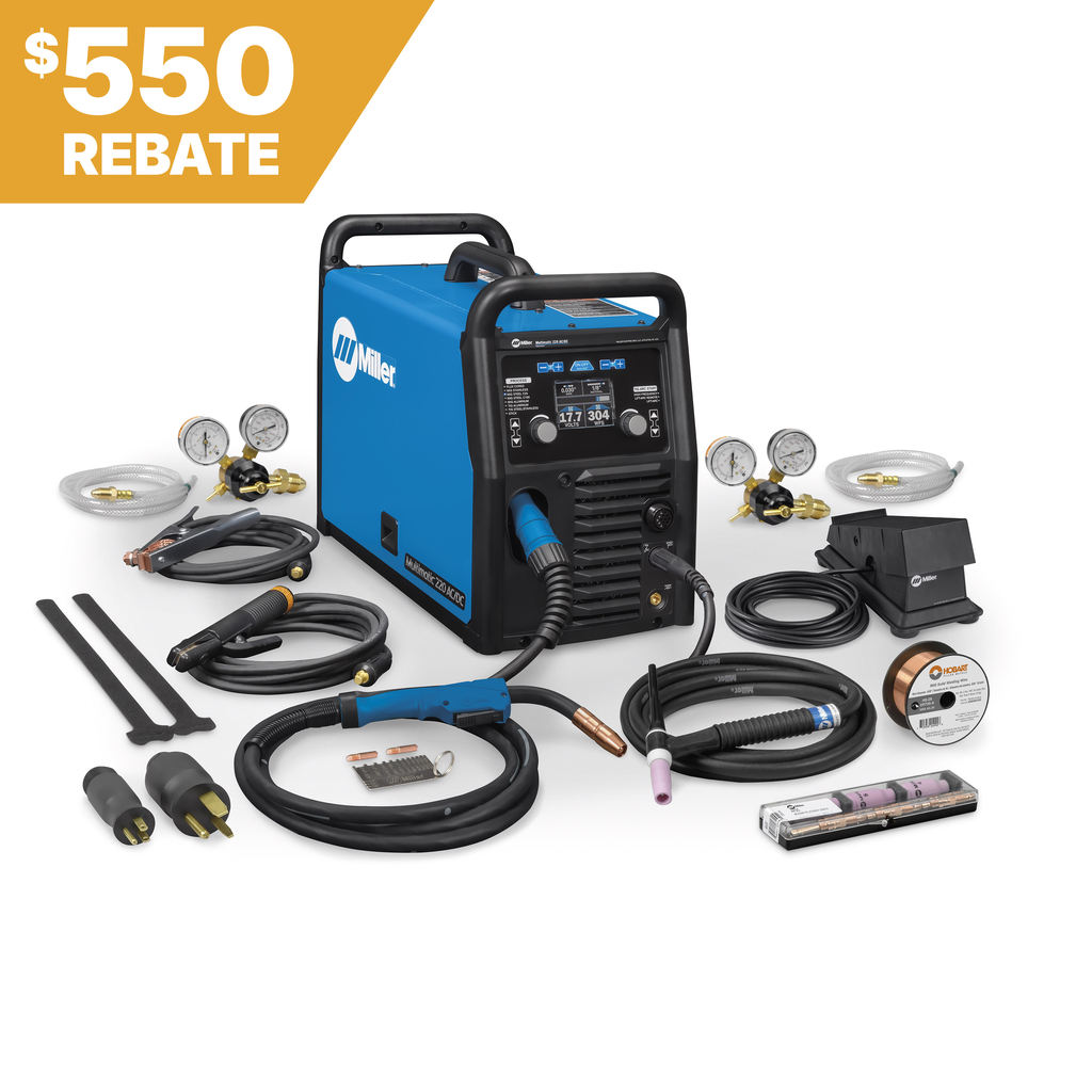 Miller Electric, 907757, Multiprocess Welder, 30 A - 230 A, 12.5 ft TIG Torch, 21.5 in Length, 600 IPM Max Wire Feed
