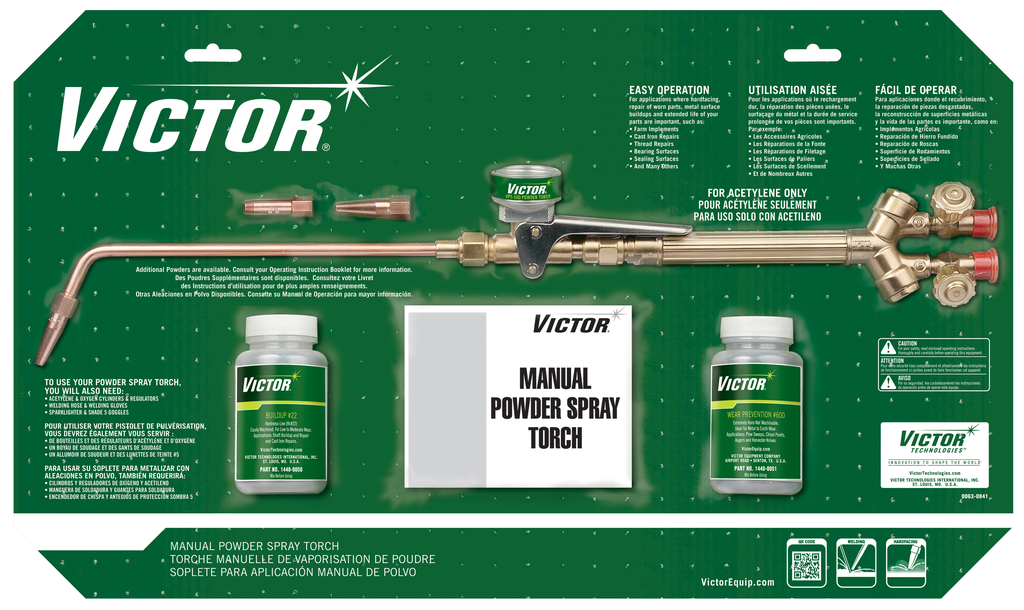 Victor, 0384-1265, Powder Spray Torch Kit, 3-5 psig Acetylene; 20-25 psig Oxygen; 1/8 in. Cutting Capacity