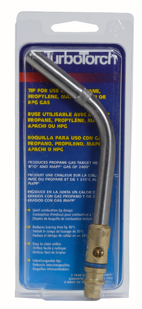 TurboTorch, 0386-0151, Replacement Tip, T Series, 7/16 in, Propane: 1/8 in to 1/2 in, MAP-Pro: 1/4 in to 1/2 in