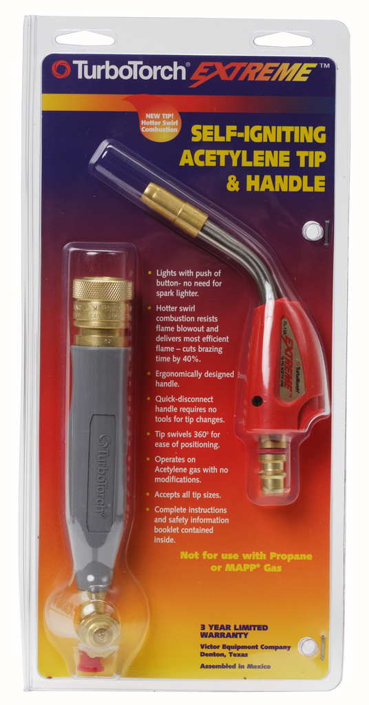 TurboTorch, 0386-0828, Self Lighting Torch Kit, Acetylene, 12 ft Hose, PL-12A Tip, Brazing and Soldering