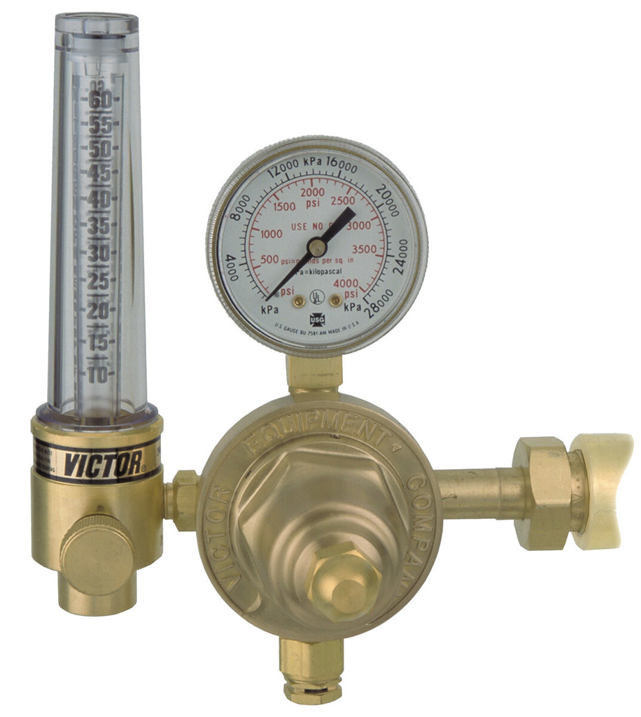 Victor, 0781-3819, Flowmeter Regulator, Single Stage, 10-60 cfh, 2" Gauge, CGA-580 Inlet, 5/8"-18 Outlet