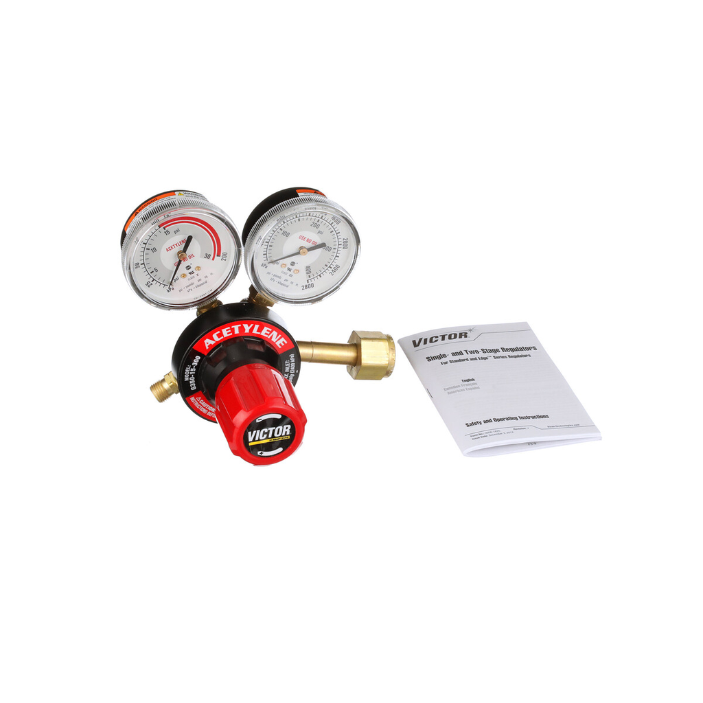Victor, 0781-9431, Acetylene Regulator, Single-Stage, CGA-300, Gauge Diameter 2 1/2 in, Heavy Duty