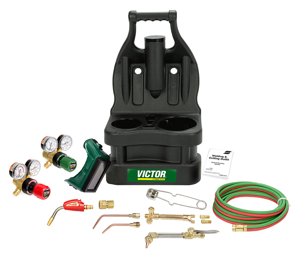 Victor, 0384-0957, Portable Tote, Light Duty, Acetylene, CGA-540; CGA-200, Cutting; Welding, Includes Goggles; Check Valve; Striker; 12.5 ft Hose