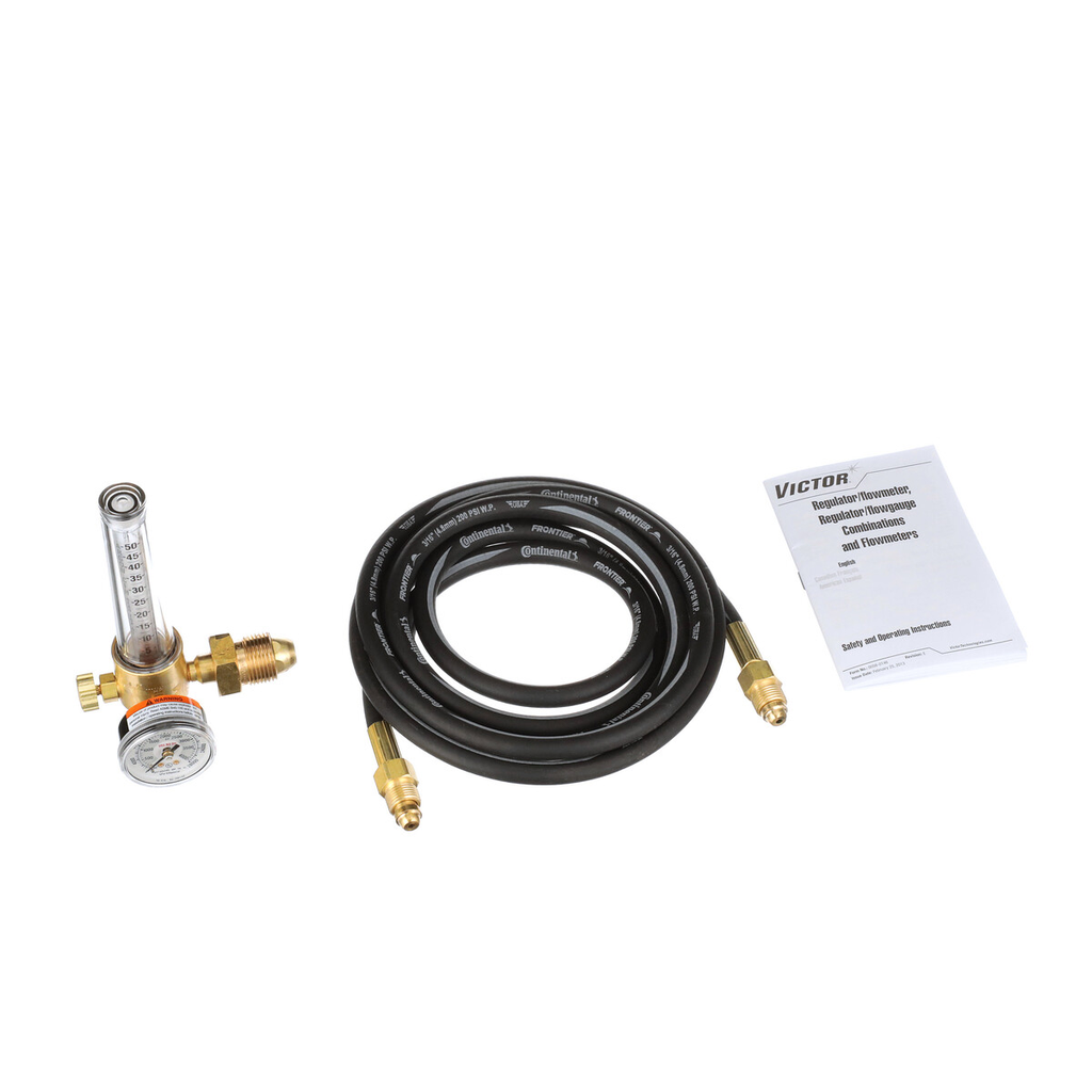 Victor, 0781-2702, Flowmeter Regulator, Argon; Helium; Carbon Dioxide, 5-50 SCFH; 10 ft Hose; CGA-580