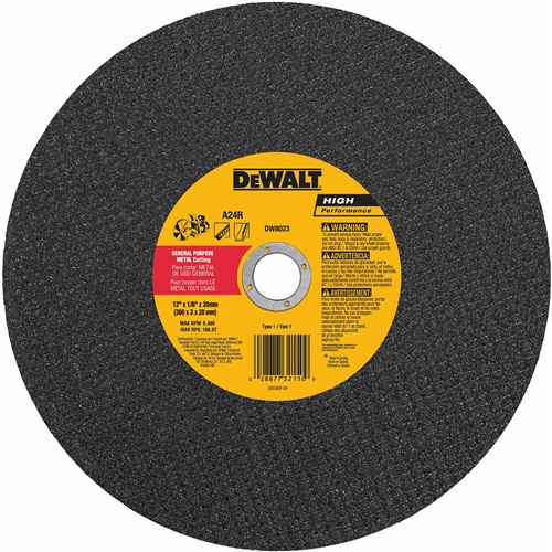 DEWALT, DW8023, Cutting Wheel, 12 in; Aluminum Oxide, 20 mm Arbor, 6400 rpm, Pack of 10