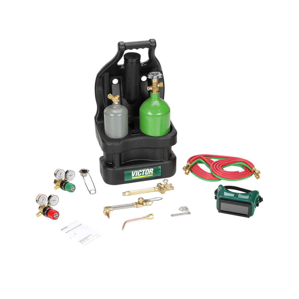 Victor, 0384-0944, OxyFuel Portable Tote, Light Duty, Acetylene, Cutting/Heating/Welding, 90 Torch Head, CGA-200; CGA-540, Includes Tanks