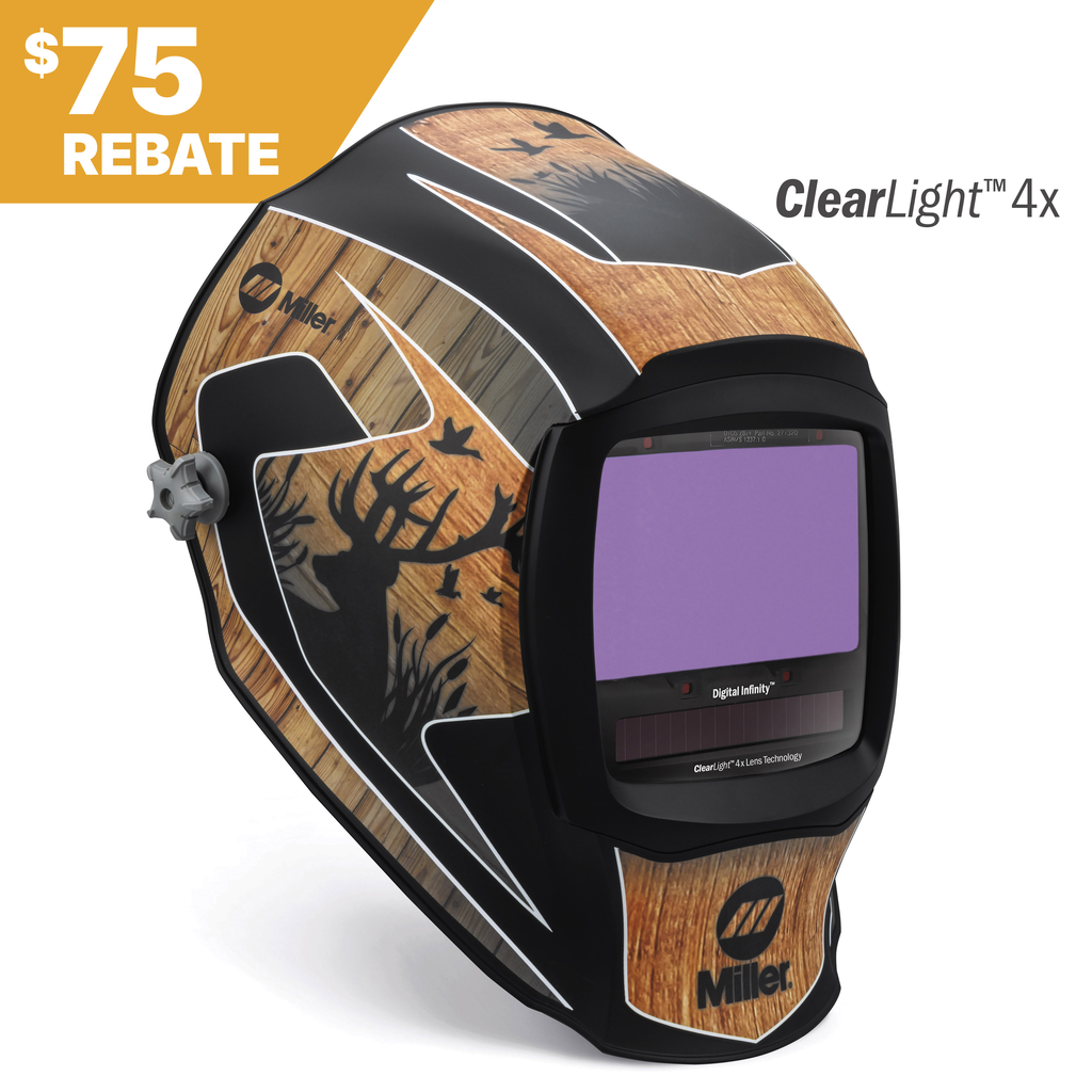 Miller Electric, 296783, Welding Helmet, Outdoorsman, Nylon, Viewing Field 13.4 in, 4 Arc Sensors, Variable Shade 2.5, 8-13