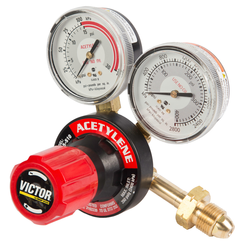 Victor, 0781-9430, Acetylene Regulator, Single-Stage, CGA-510, 15 PSIG, 2 1/2 in Gauge