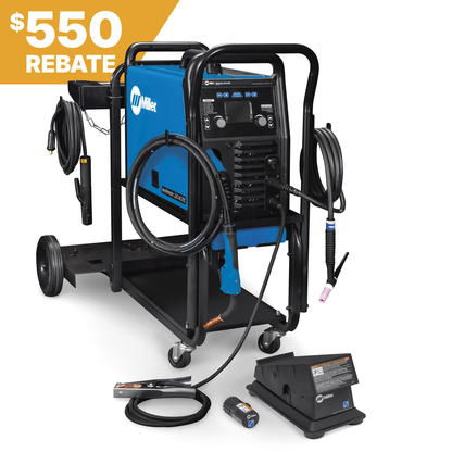 Miller Electric Multimatic  220 AC/DC w/ Dual Cylinder Welding Cart & Wireless Foot Pedal - 951000104