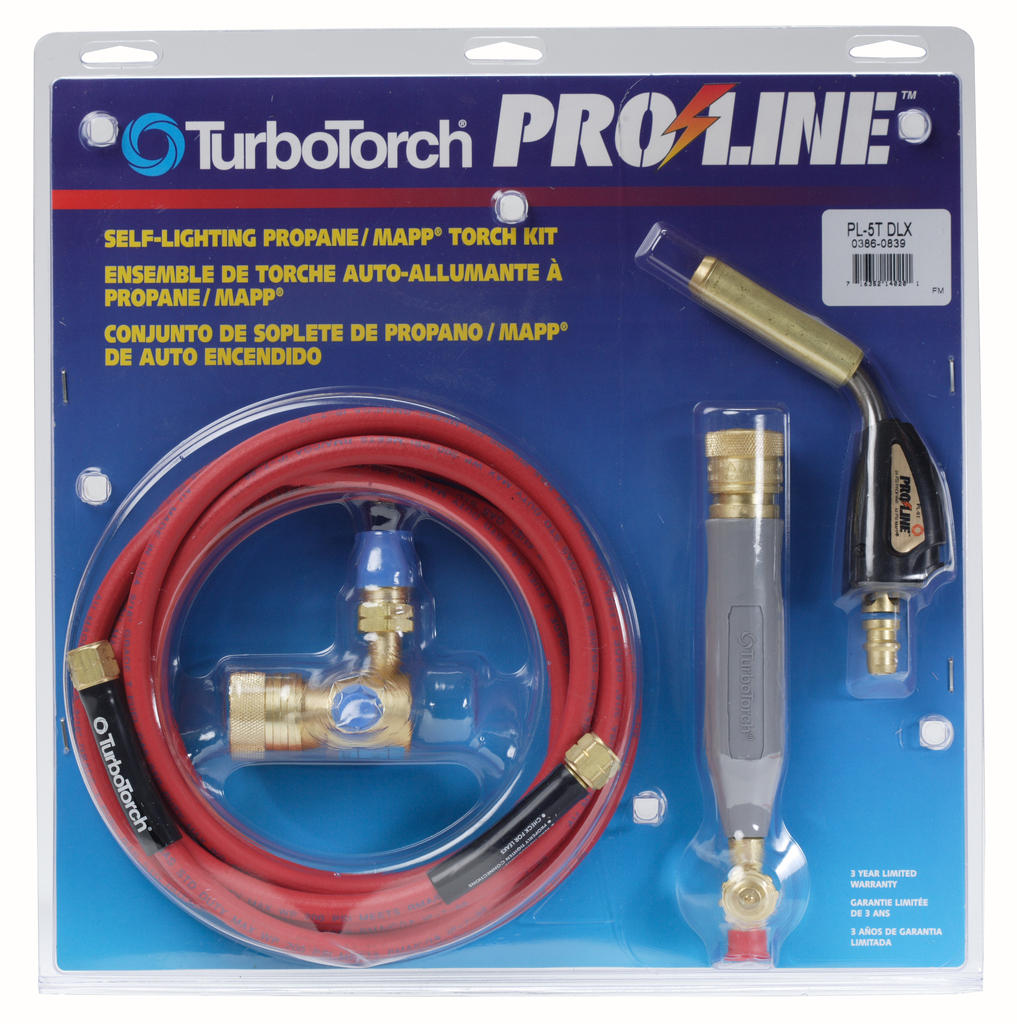 TurboTorch, 0386-0839, Self Lighting Torch Kit, Brazing and Soldering, MAP-PRO | Propane, 12 ft, Tip PL-5T
