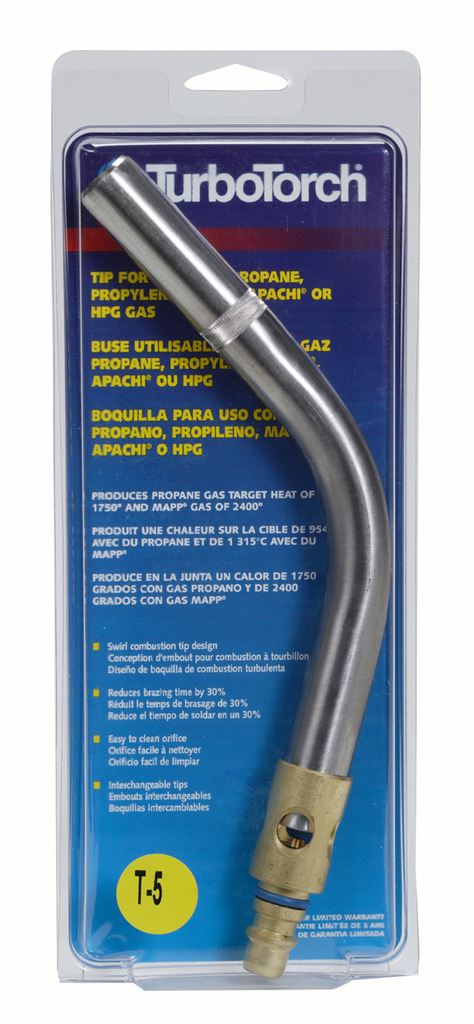 TurboTorch, 0386-0153, Replacement Tip, T-5 Series, 3/4 in, Propane; MAP-Pro, Soft Solder: 1 in to 4 in; Silver Braze: 1/2 in to 2 in