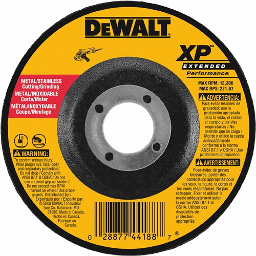 DEWALT, DW8809, Grinding Wheel, 4-1/2 in, Zirconia, Ferrous Metal, 5/8"-11, 13300 RPM