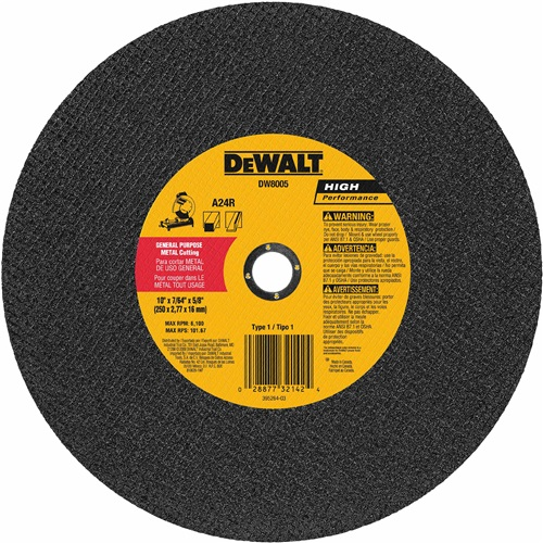 DEWALT, DW8003, Chop Saw Wheel, 14 in; Aluminum Oxide, 4300 rpm, Ferrous Metal, Pack of 10