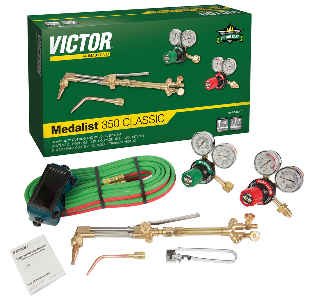 Victor, 0384-2698, Cutting and Welding Outfit, 6 in. Cutting Capacity, Oxygen & Acetylene, 2 1/2 in. Gauges