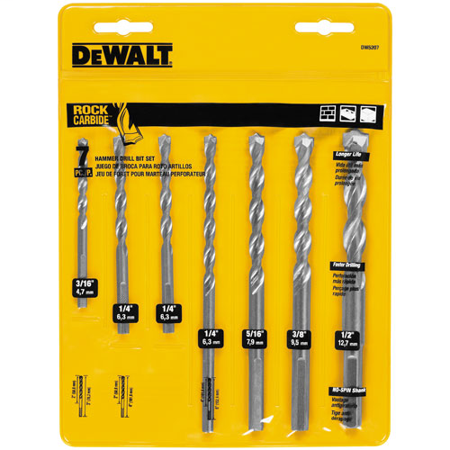 DEWALT, DW5207, Masonry Drill Bit Set, 7-Pc, Carbide Tip, 1/4 in Shank