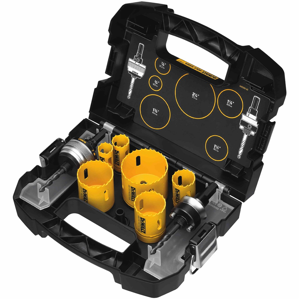 DEWALT, D180001, Plumber's Hole Saw Kit, 9 Piece, Adjustable Bushings, C-Clamp Design