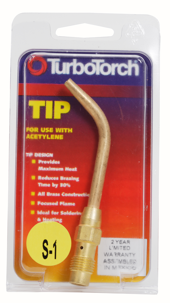 TurboTorch, 0386-1153, Replacement Tip, S-1, Brass, Soldering, 0.8 in length, Soft Solder 1/16" - 1/8"