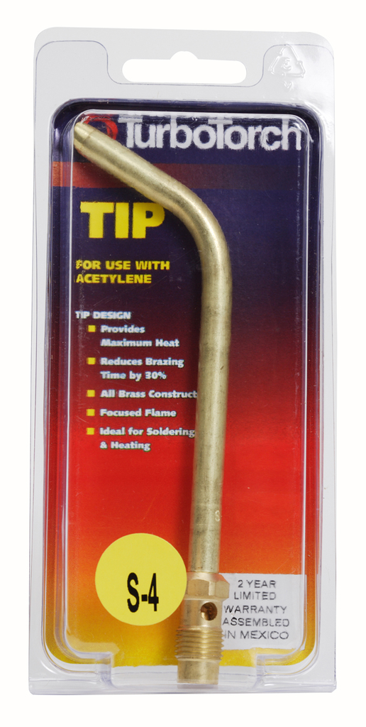 TurboTorch, 0386-0113, Replacement Tip, S-4, 1 in Tip Length, Brass, 5-15 PSI