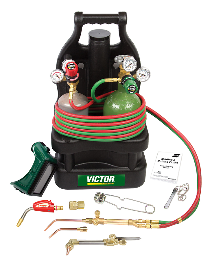 Victor, 0384-0958, Portable Tote, Acetylene, 13.9 x 10 x 26 in, Light Duty, Includes Welding Handle; Cutting Tip; Oxy Regulator; Fuel Regulator; Hose; Goggles